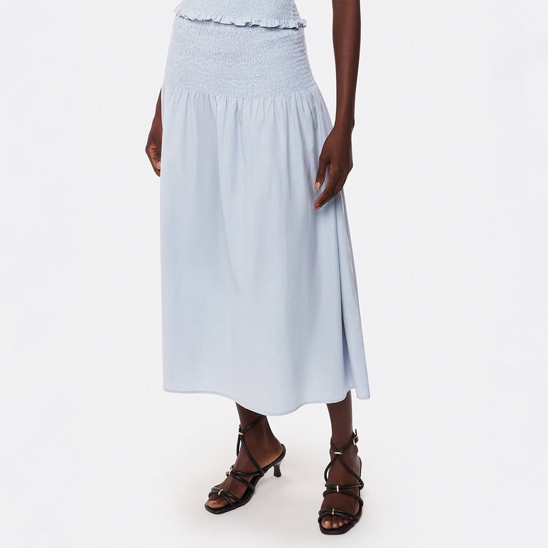 Blue Louisa Smocked Cotton Midi Skirt