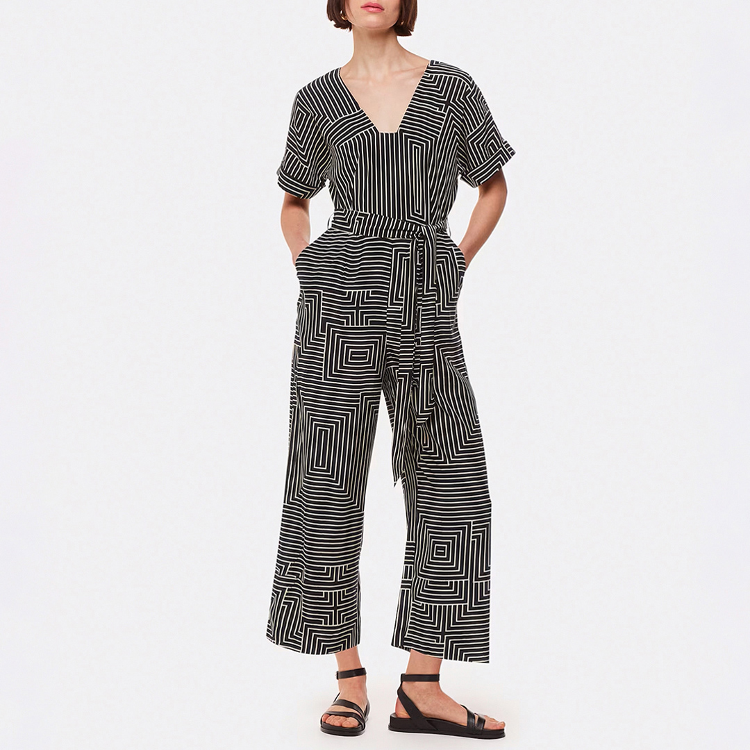 Black/ White Angled Stripe Jumpsuit