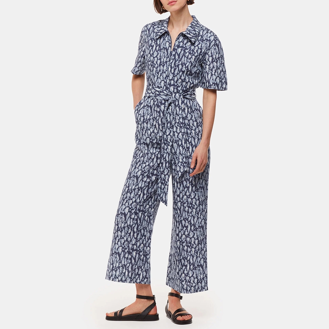 WHISTLES Women's  Navy Leopard Linen Blend Jumpsuit in Size 12, BrandAlley