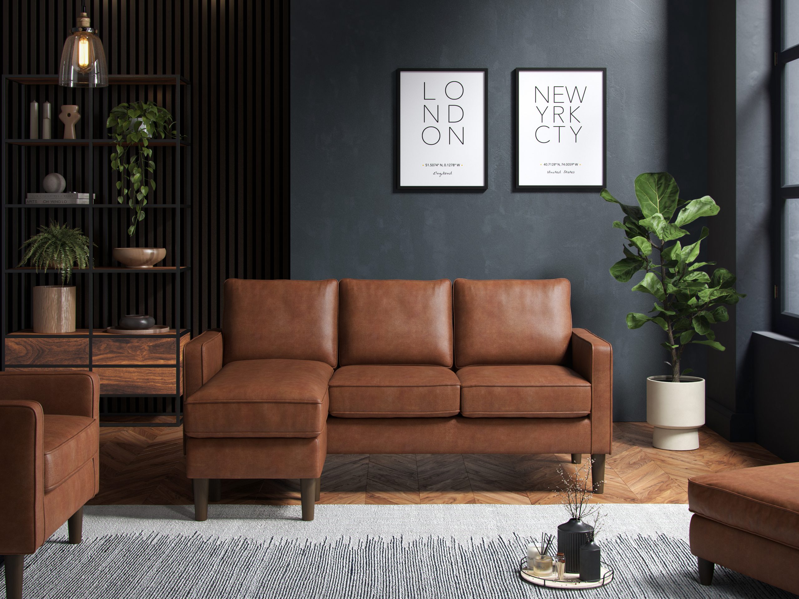 The Great Sofa Company    Brown Henry Reversible Chaise Sofa Faux Leather Tan , BrandAlley