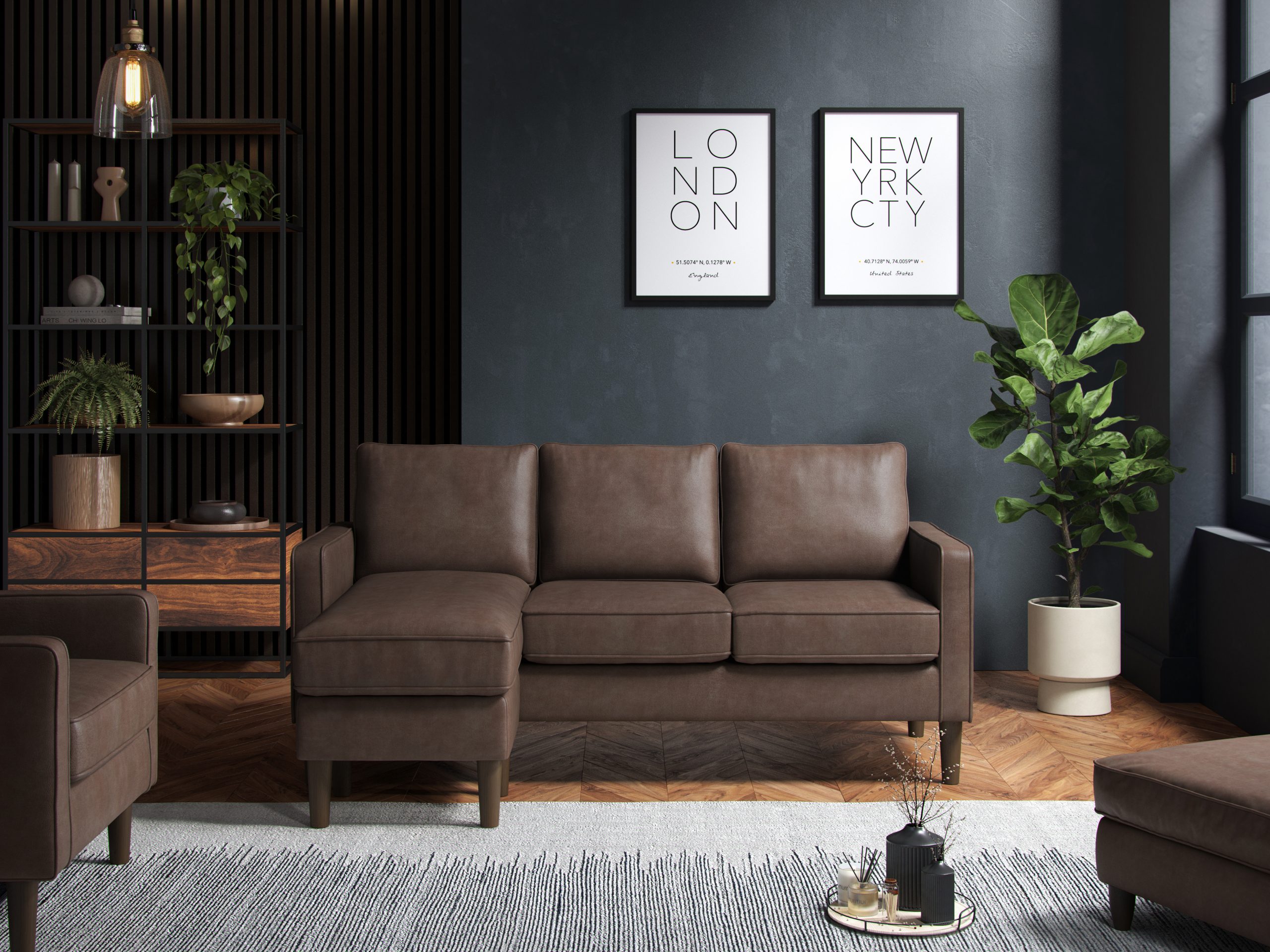 The Great Sofa Company   Henry Reversible Chaise Sofa Faux Leather Brown , BrandAlley