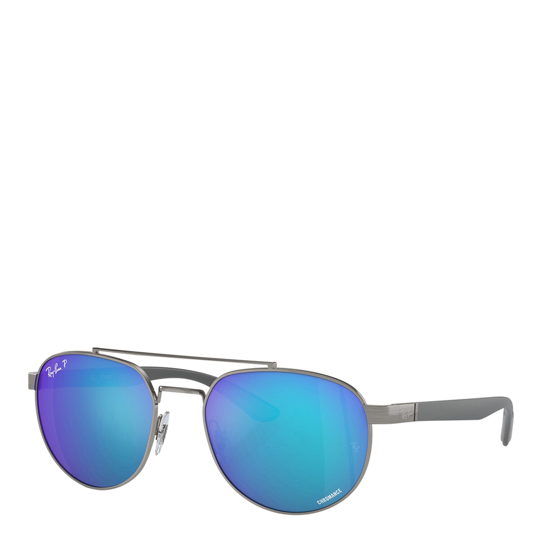 Gunmetal Blue Round Sunglasses 56mm
