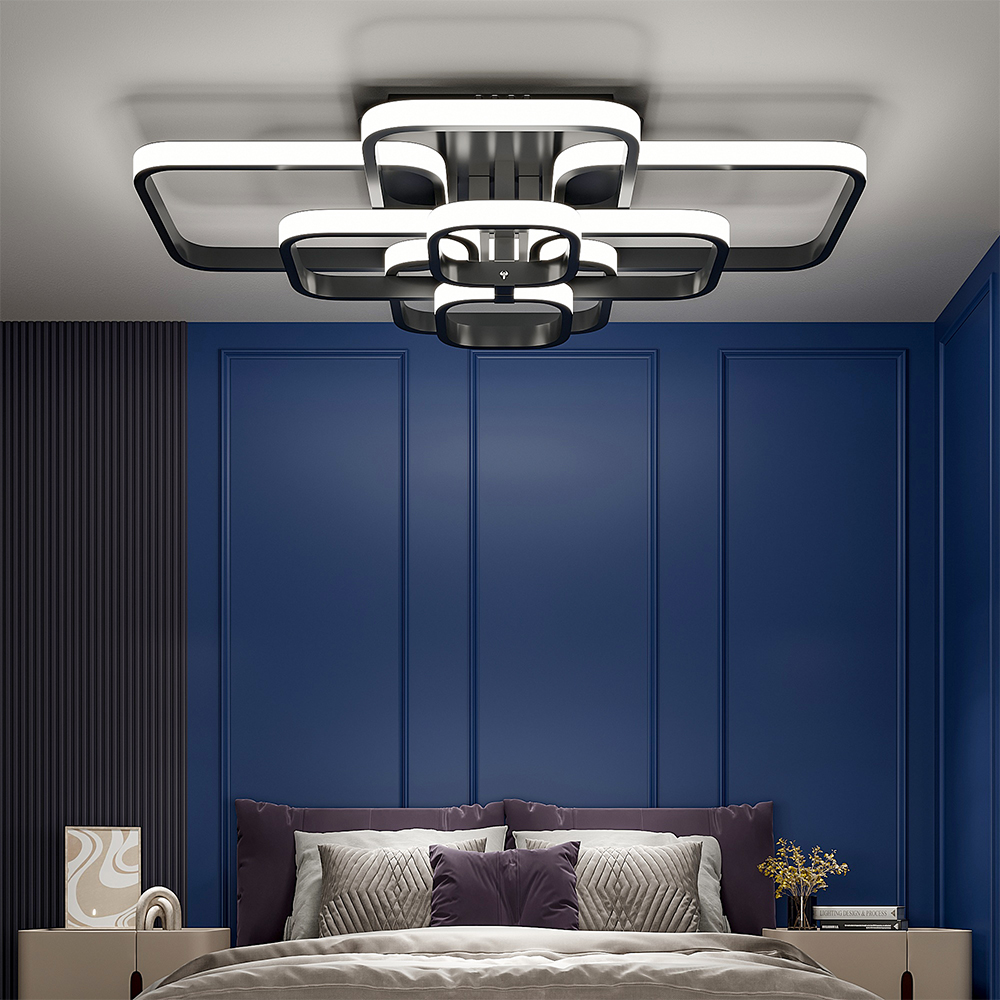 Living and Home    Black Modern Led Energy-Efficient Semi Flush Ceiling Light in Size Large, BrandAlley