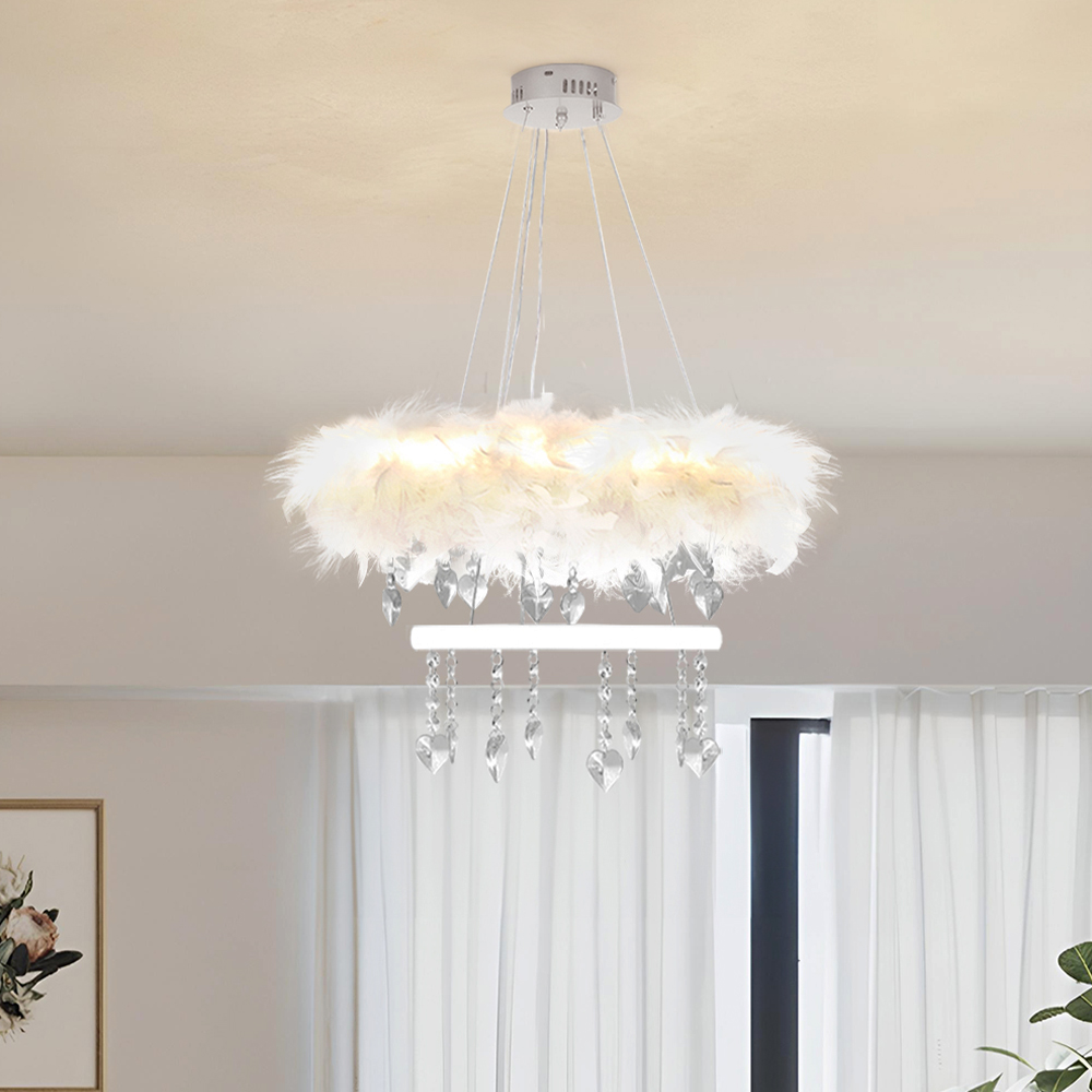 Living and Home   Double-Layer Feather LED Pendant Light with Crystals in Size Large, BrandAlley