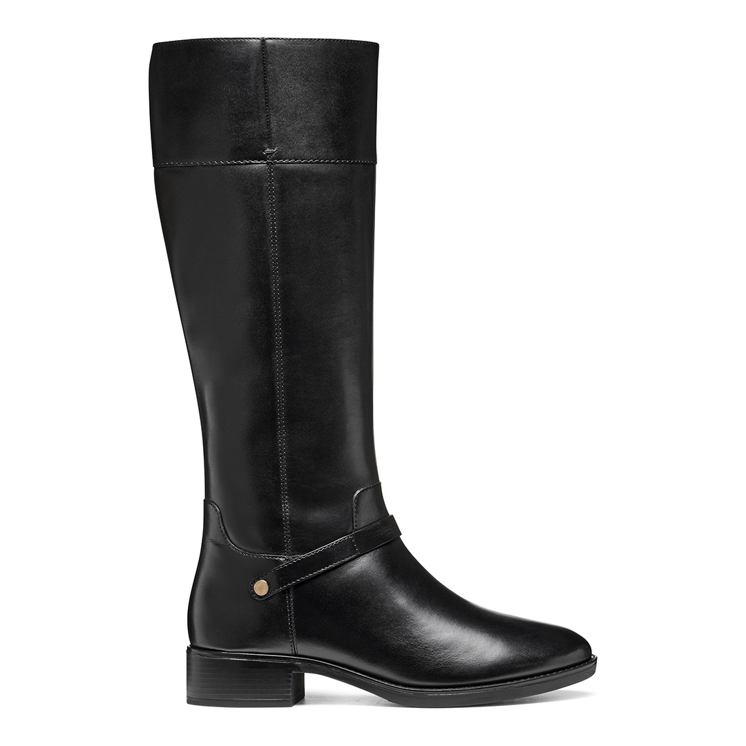 Geox Women's   Black Leather Felicity Heeled Long Boots in Size 4, BrandAlley