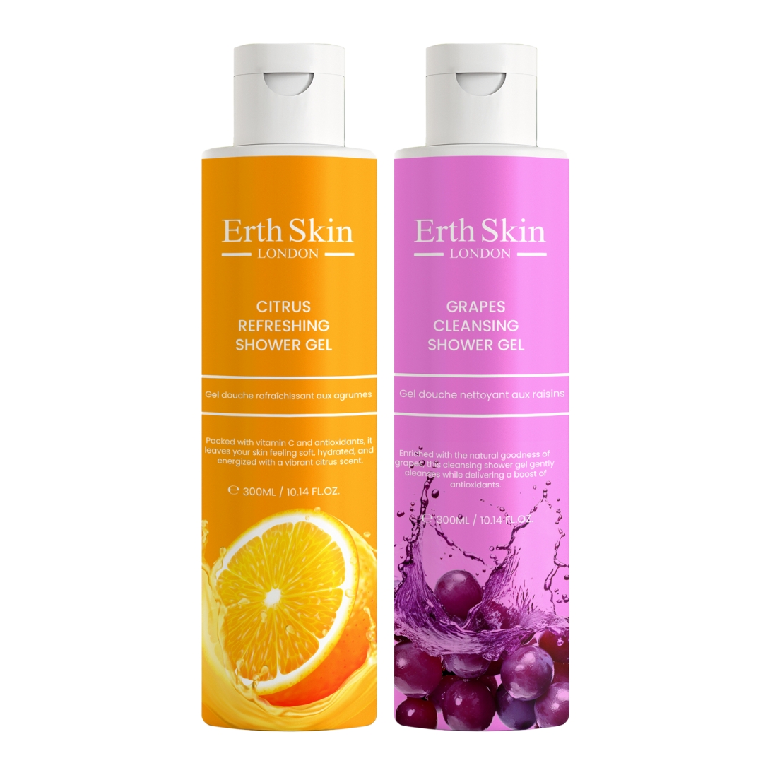 Erth Skin London    Black Grapes Cleansing Shower Gel 300Ml + Citrus Refreshing Shower Gel 300Ml in Size 2, BrandAlley