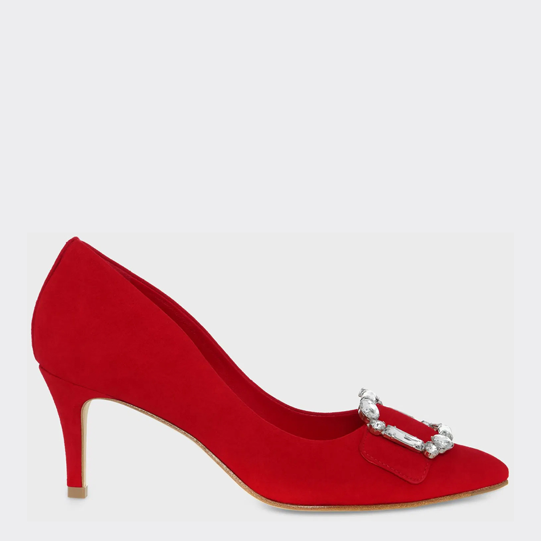 Red Lucinda Suede Court Shoes