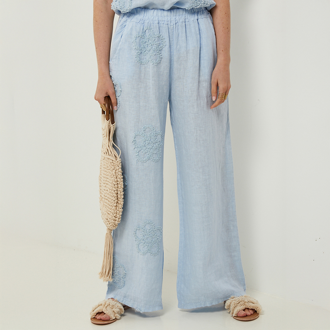 Blue Linen Embroidered Trouser - Rodier - Modalova