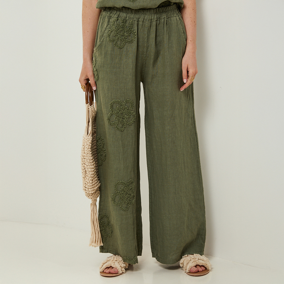 Khaki Linen Embroidered Trouser - Rodier - Modalova