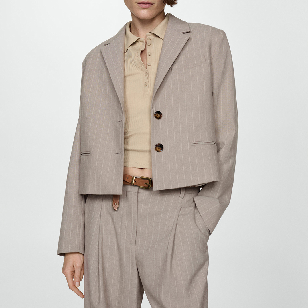 Taupe Cropped Pinstripe Jacket