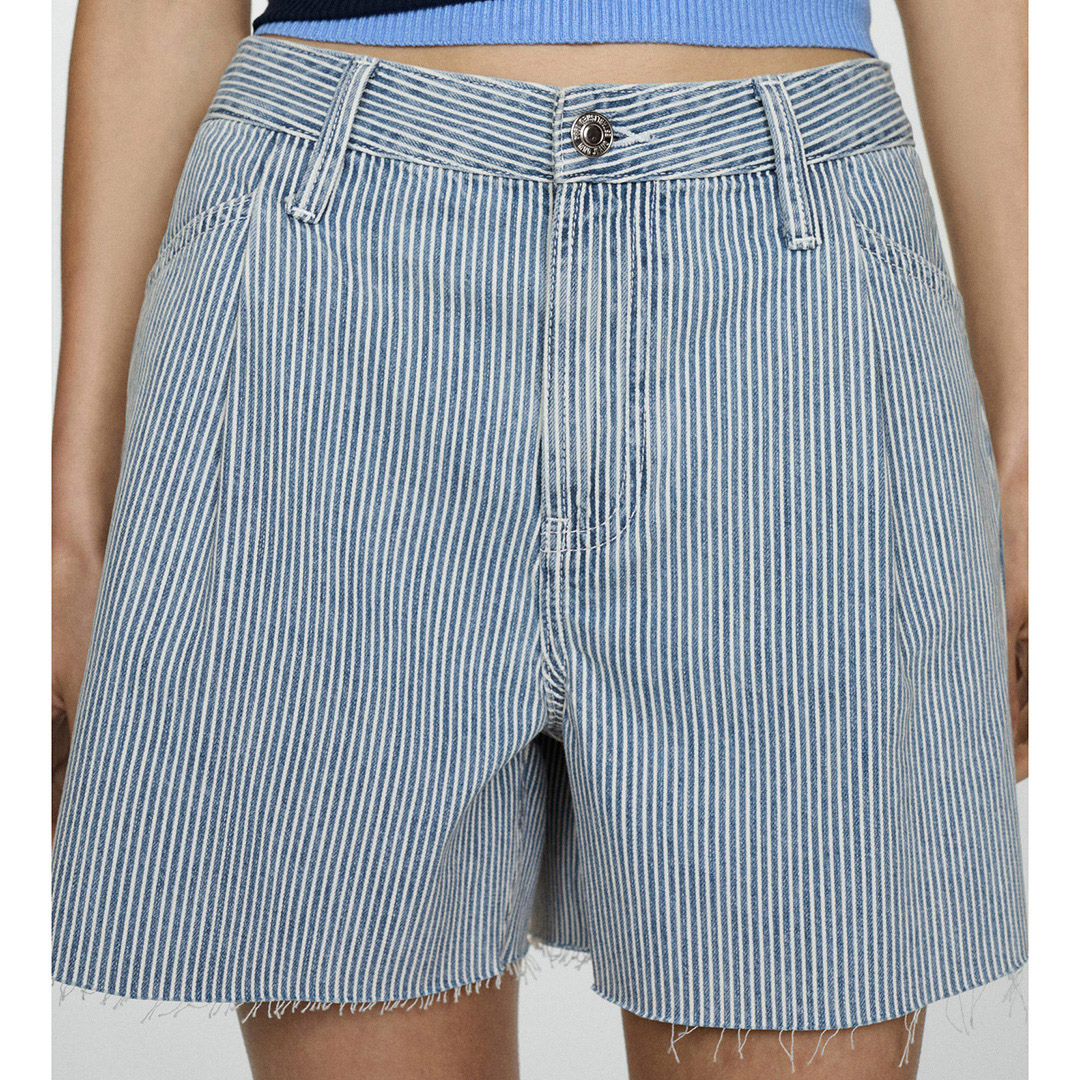 Mid Blue Stripe Denim Shorts