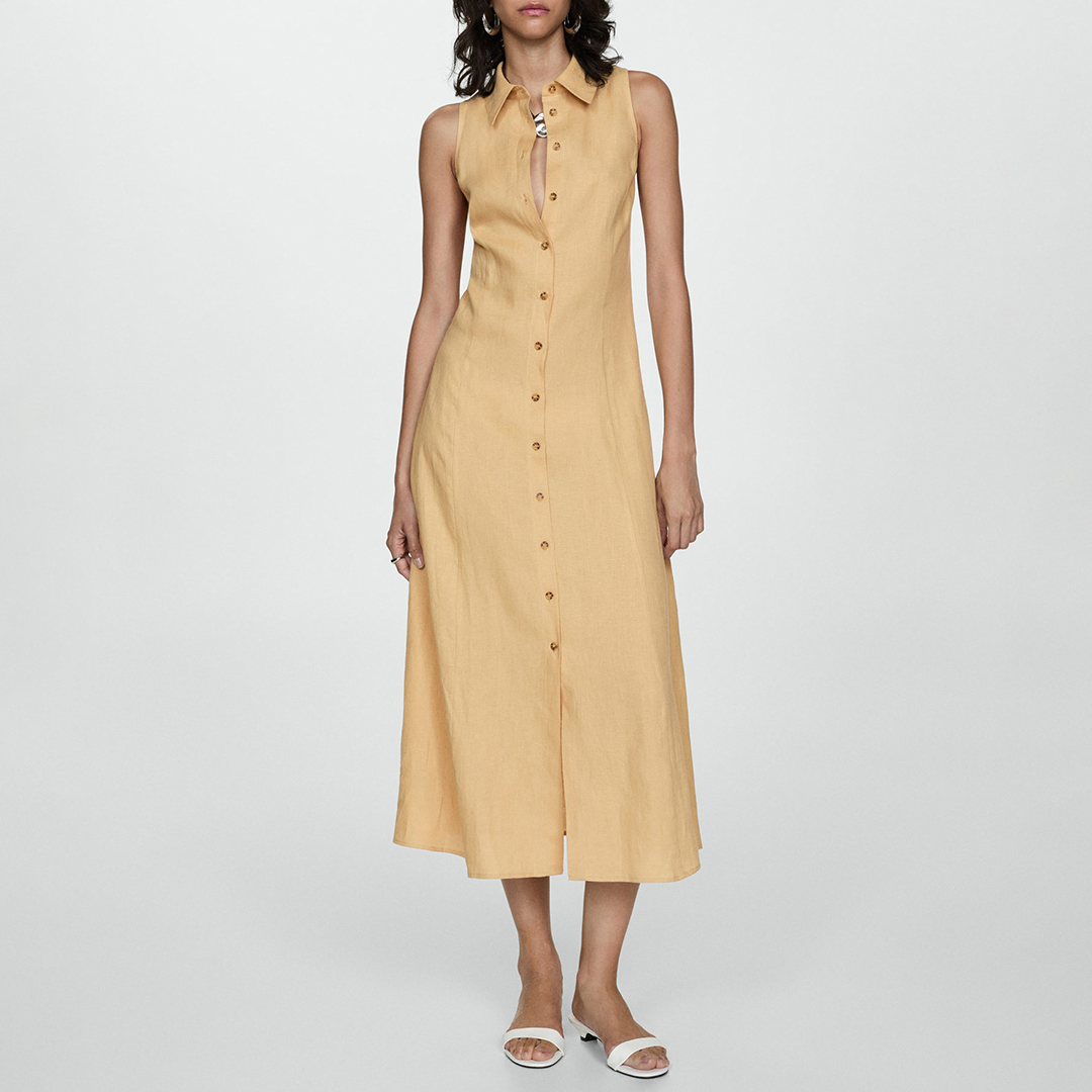 Mustard Linen Blend Shirt Dress