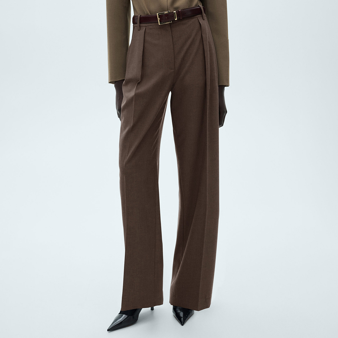 Brown Straight Leg Pleated Trouser - Mango - Modalova