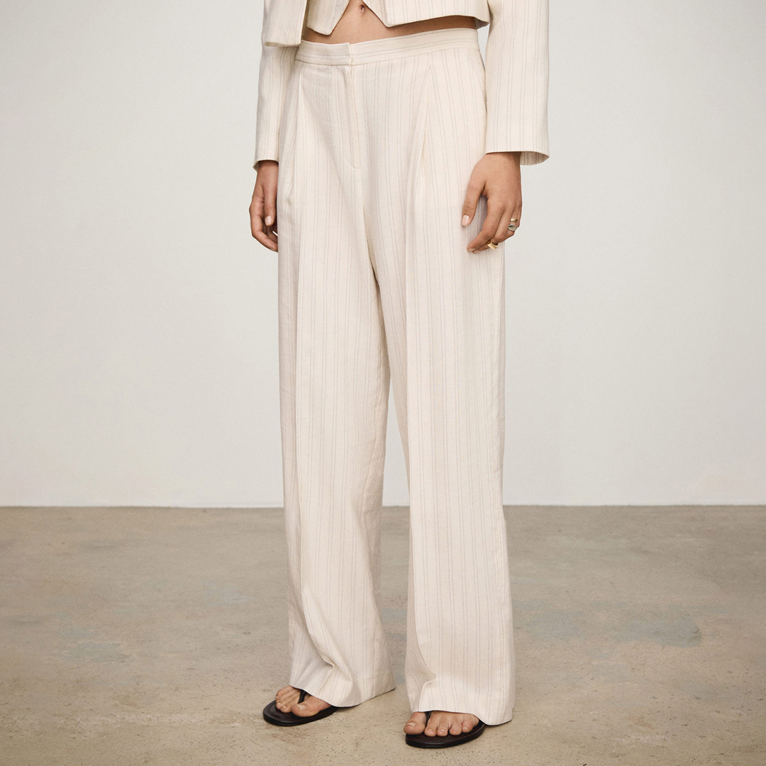 Ecru Striped Straight Leg Trouser - Mango - Modalova