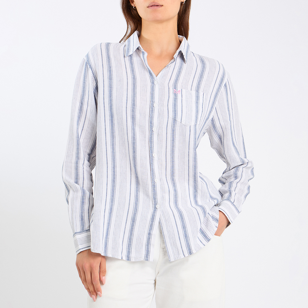 Blue Stripe Linen Logo Shirt Blue Stripe Linen Logo Shirt