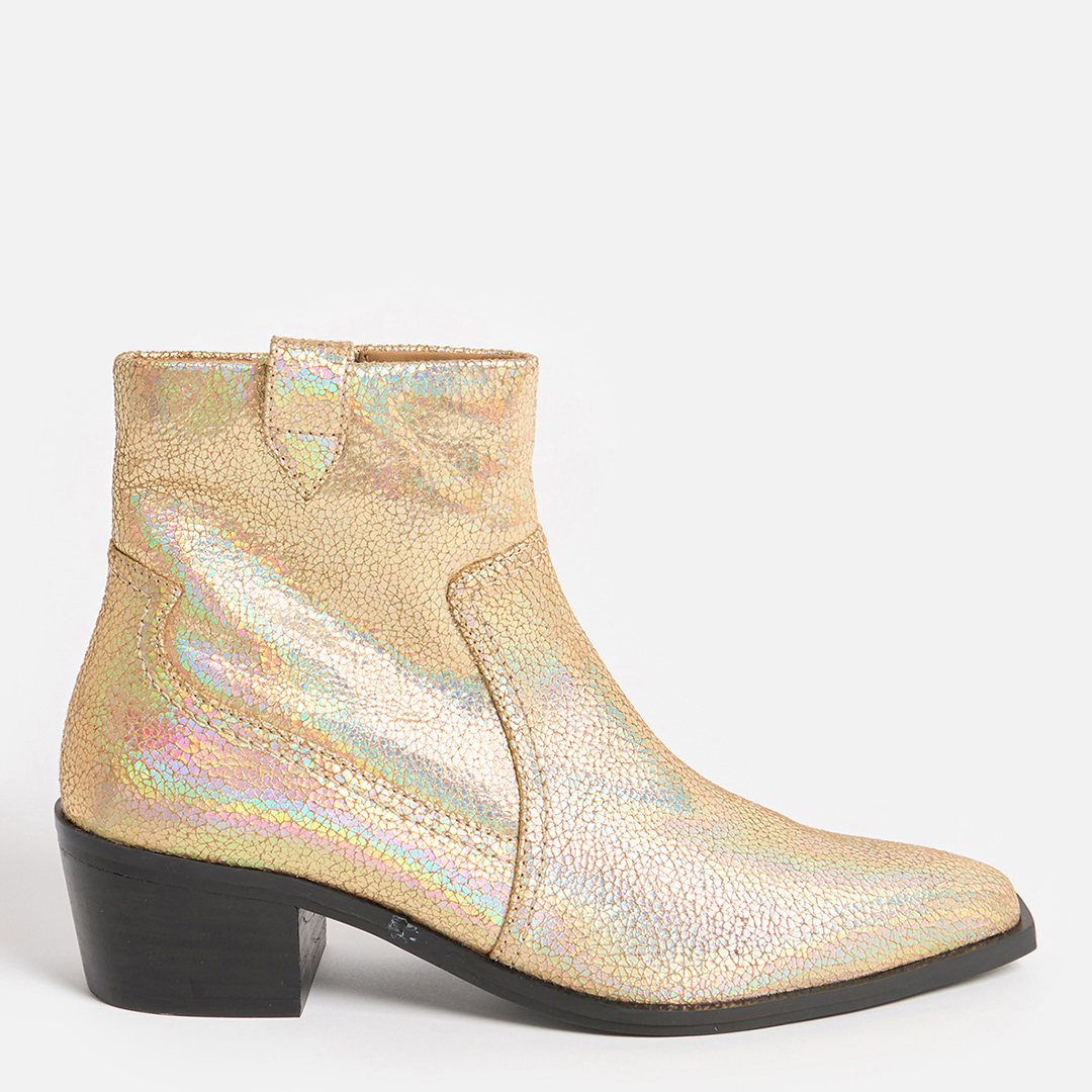 Iridescent Gold Low Heel Western Boot