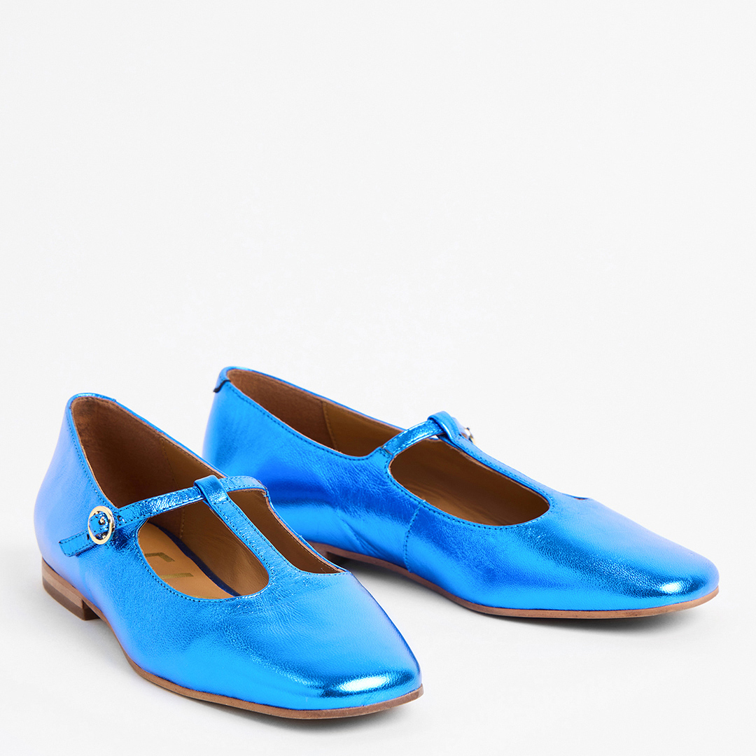 Metallic Blue T Bar Mary Jane