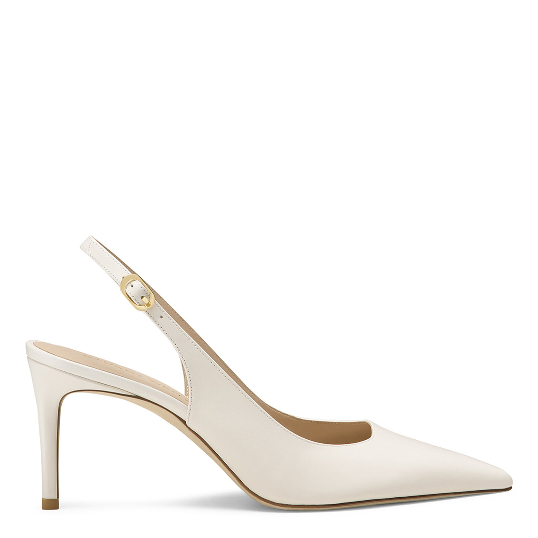 White Stuart 75 Slingback Heeled Pumps
