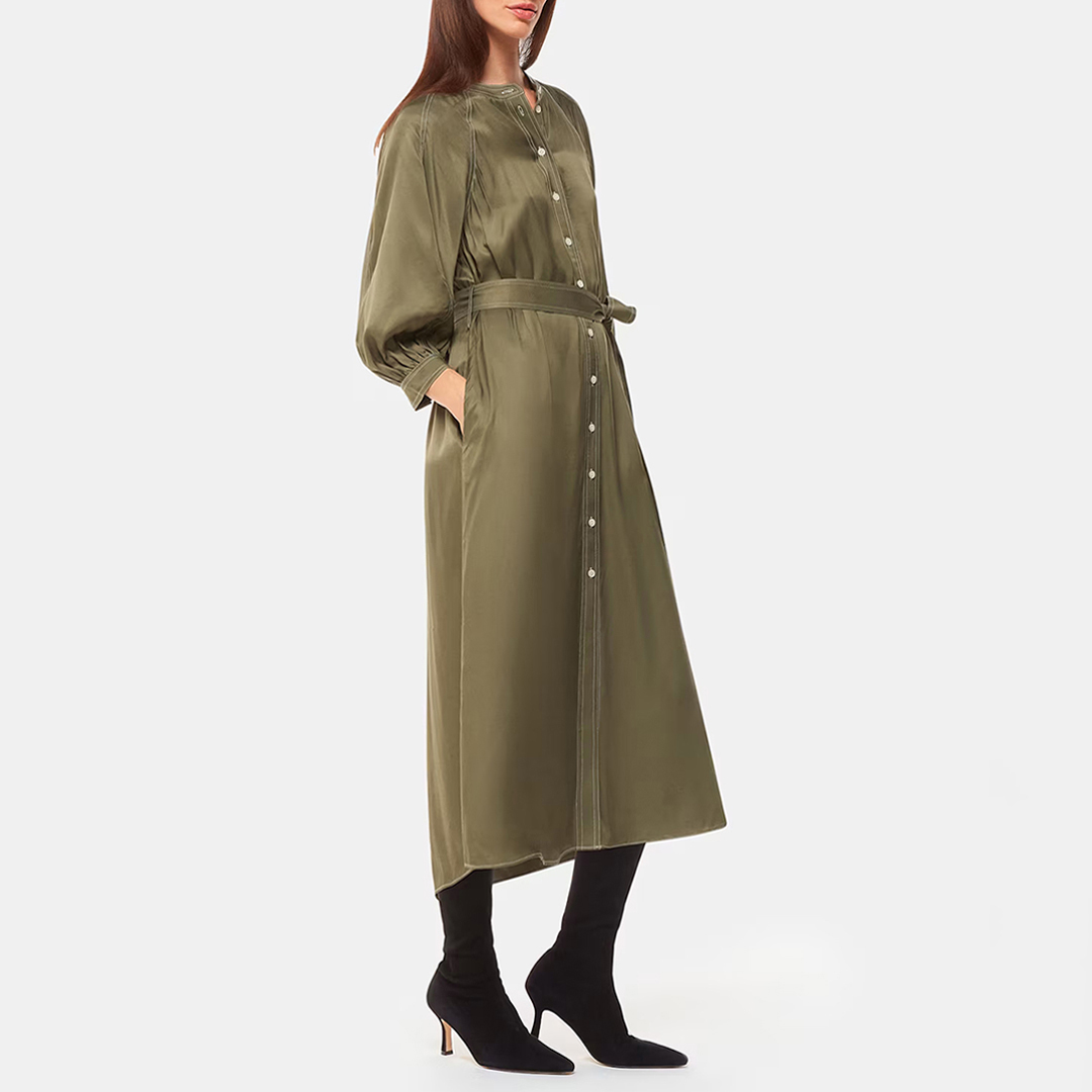 WHISTLES Women's  Khaki Mabel Topstitch Dress in Size 16, BrandAlley