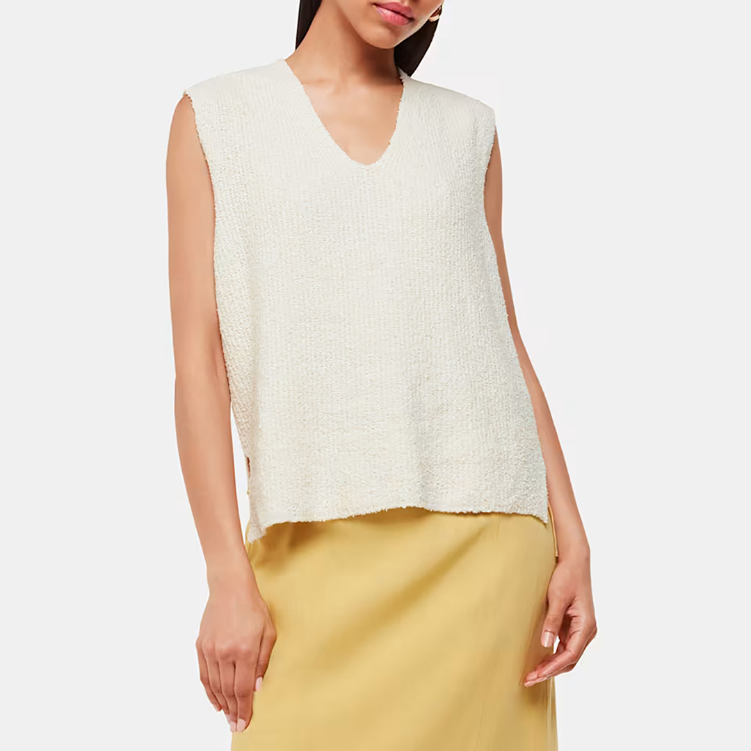 WHISTLES Beige Cotton Textured V Neck Tank Top – Size XL