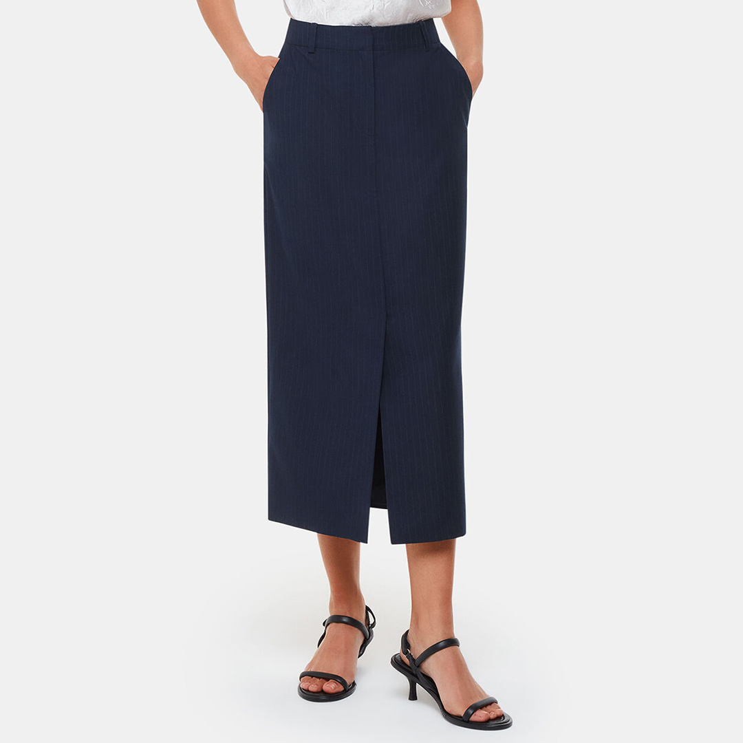 WHISTLES Women's  Navy Pinstripe Tailored Midi Skirt in Size 14, BrandAlley