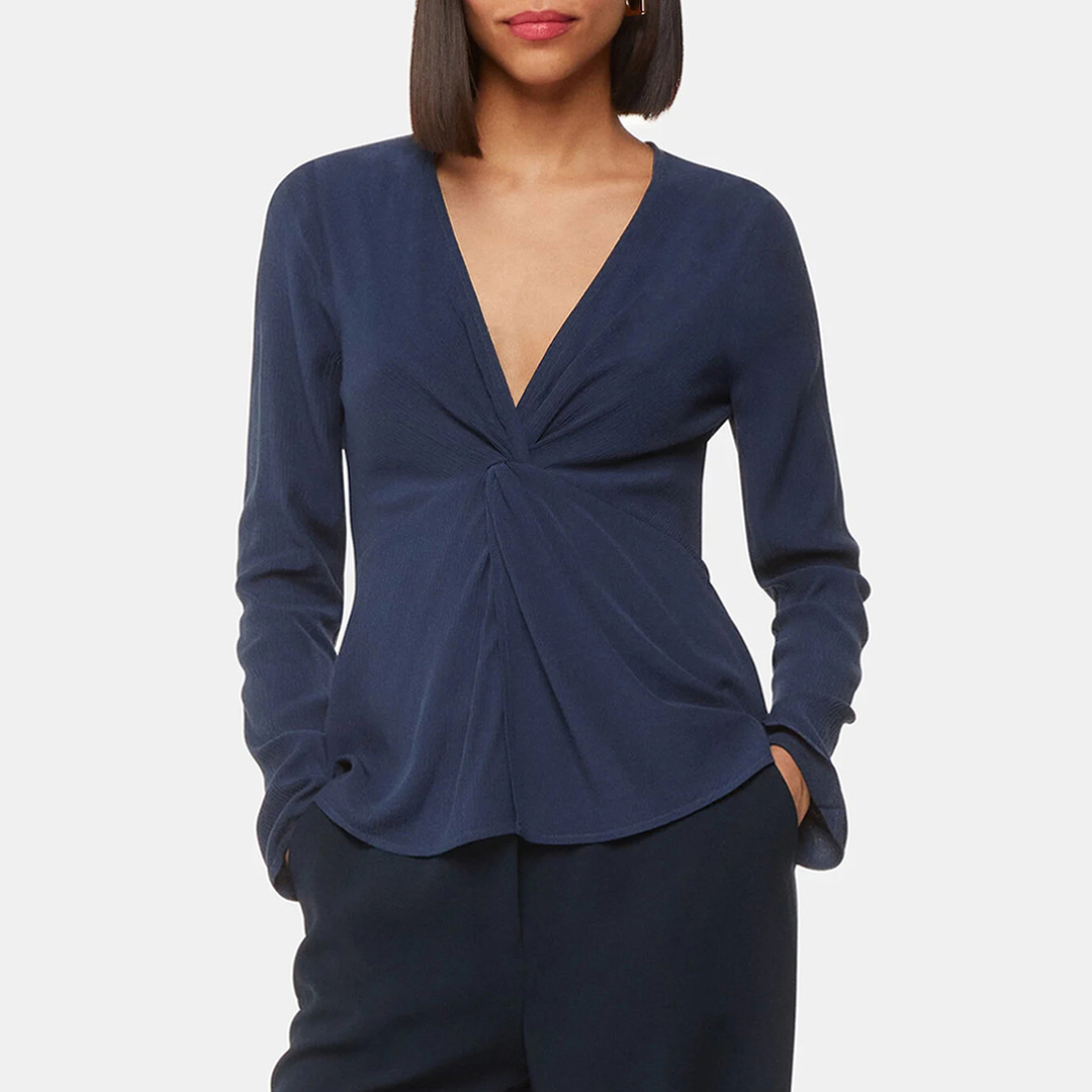 WHISTLES Women's   Blue Twist Front Textured Top in Size 12, BrandAlley
