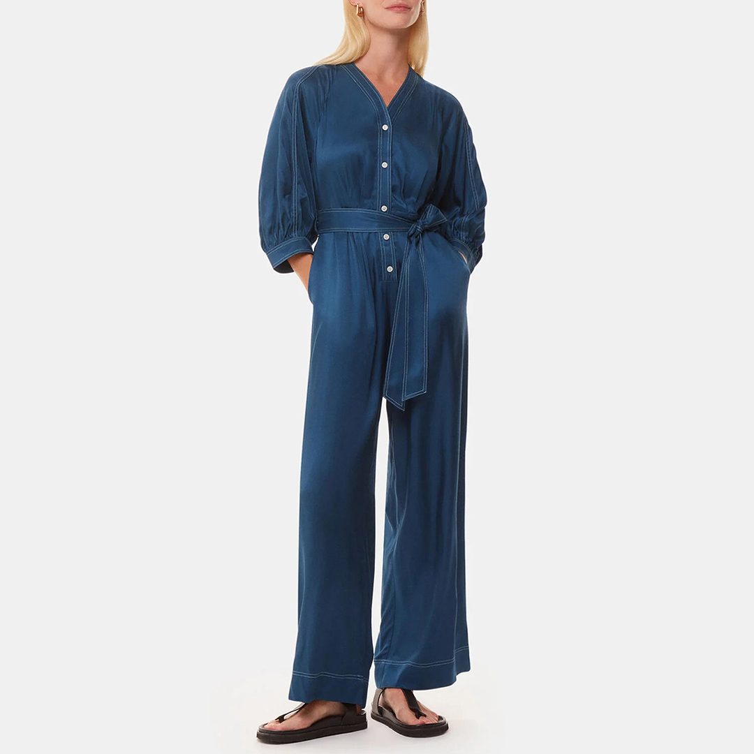 WHISTLES Women's  Blue Mabel Topstitch Jumpsuit in Size 6, BrandAlley