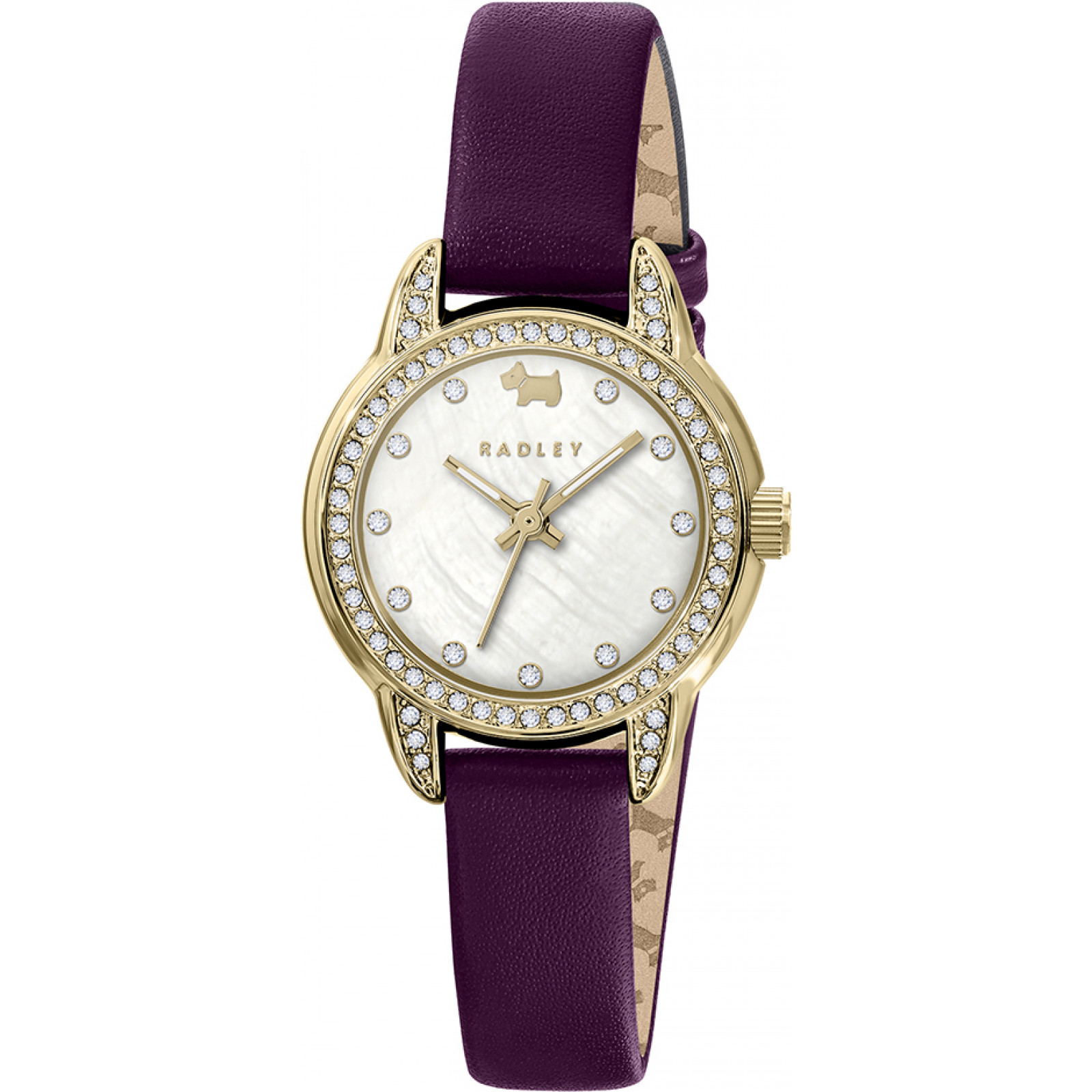 Radley Women's   Purple Gold Plated Stone Set Mother Of Pearl Deep Leather Strap Watch in Size 2, BrandAlley