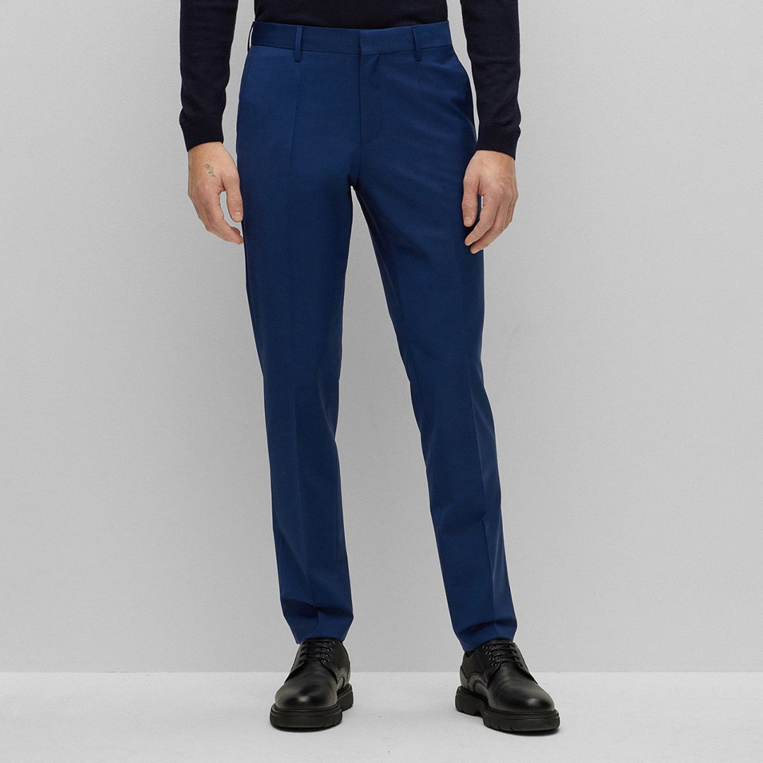 Blue Slim Fit Wool Blend Trouser - BOSS - Modalova