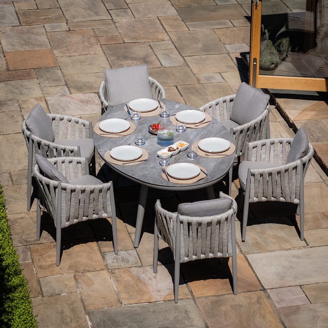 Milan 6 Seat Oval Dining Set With Lazy Susan - Cool Linen