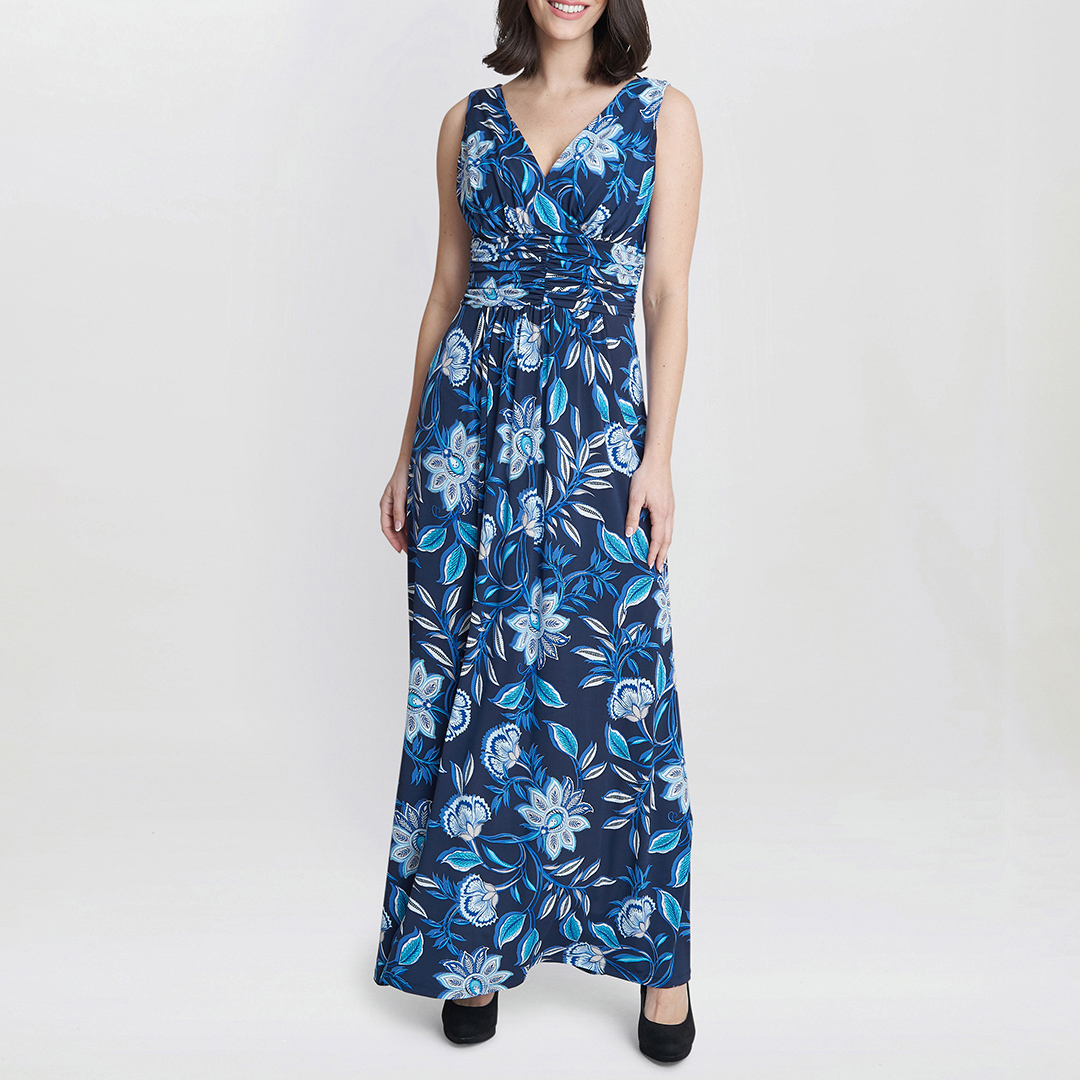 Navy/Teal Heather Printed Maxi Dress