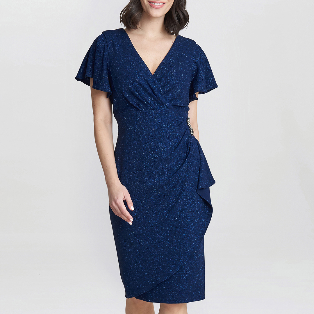Gina Bacconi Women's  Blue Glenda Metallic Midi Dress With Embellishment in Size 10, BrandAlley
