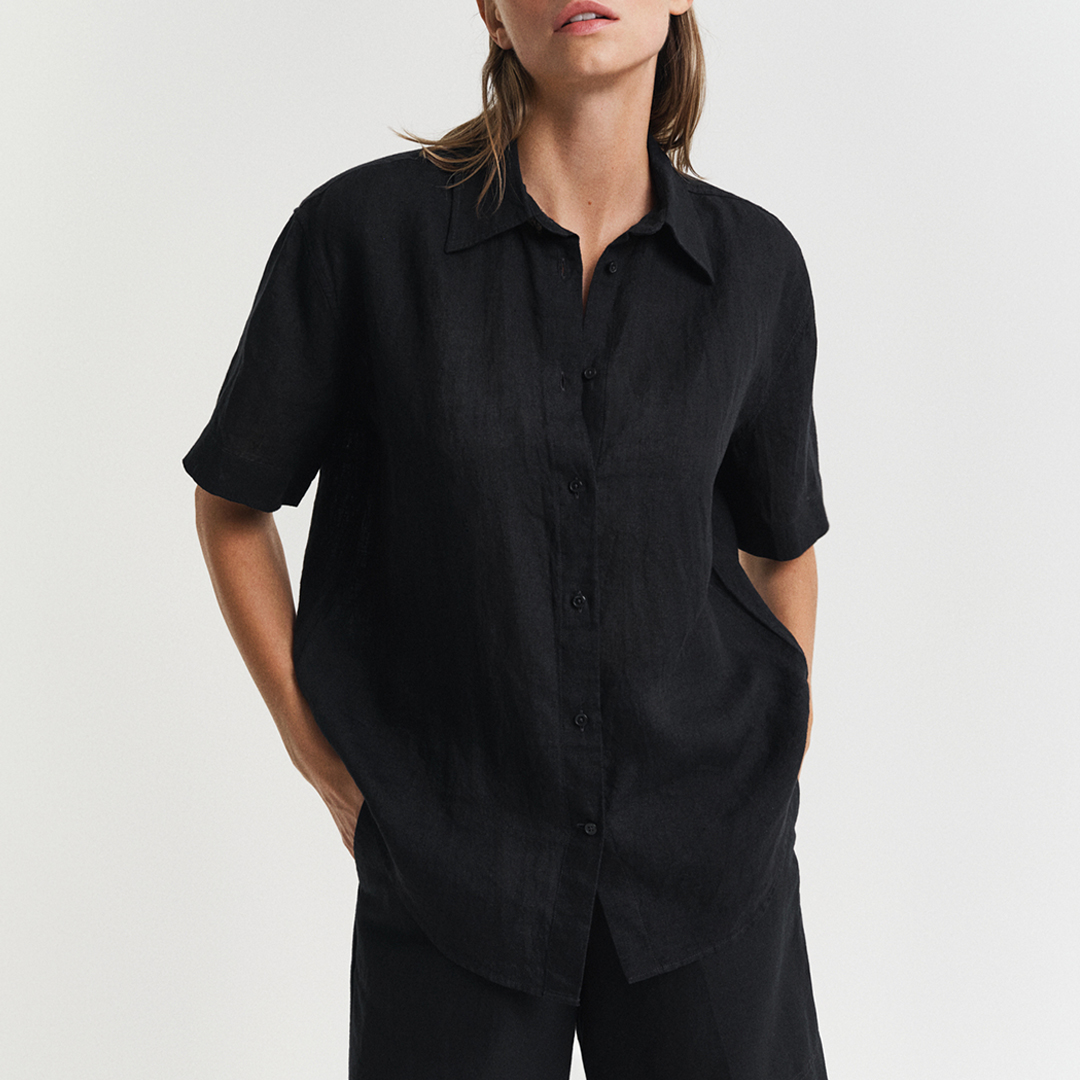 Black Linen Boxy Shirt