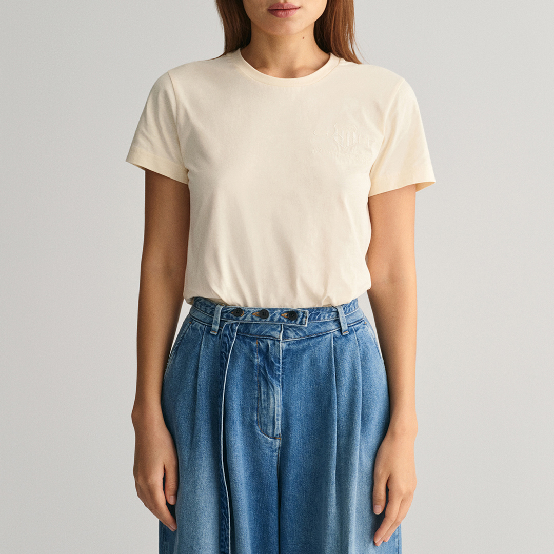 Cream Tonal Shield Cotton T-Shirt