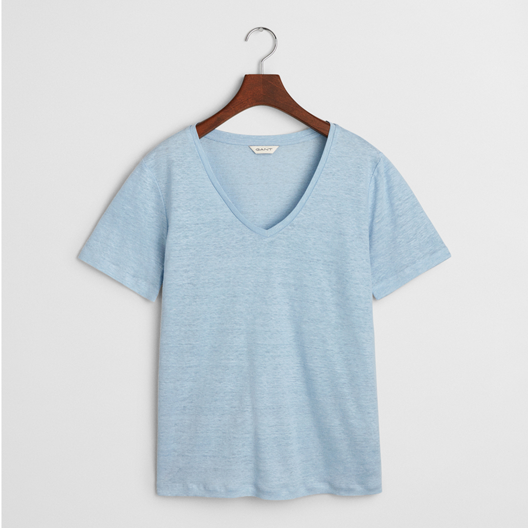 Blue Linen V-Neck T-Shirt