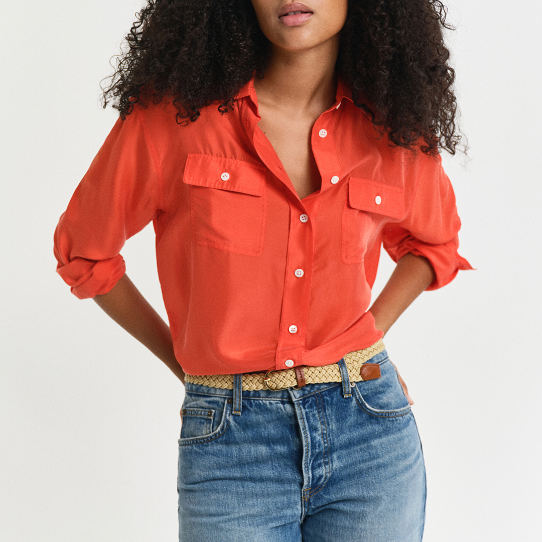 Orange Habotai Silk Shirt
