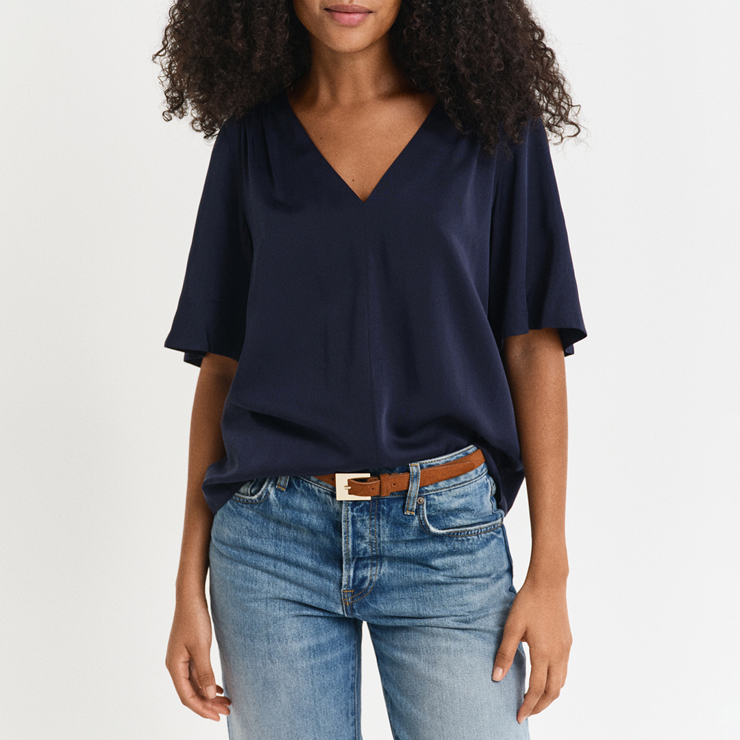 Navy Relaxed Short Sleeve Blouse