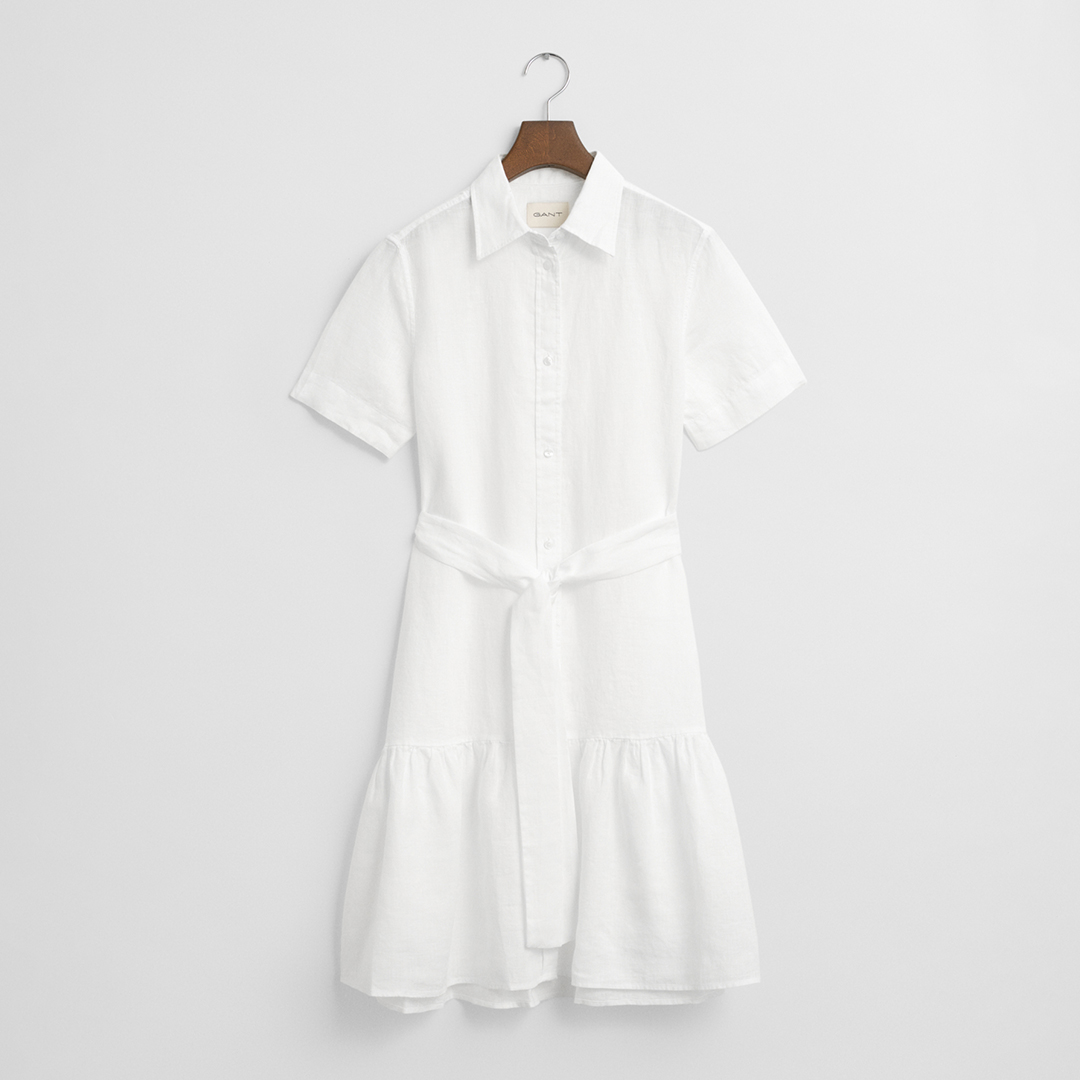 White Linen Peplum Shirt Dress