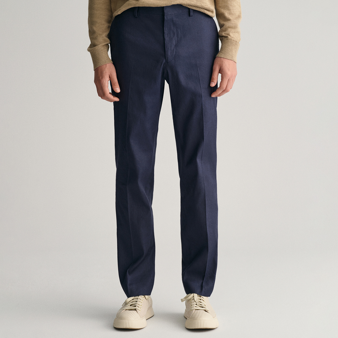 Navy Slim Linen Blend Trouser - Gant - Modalova