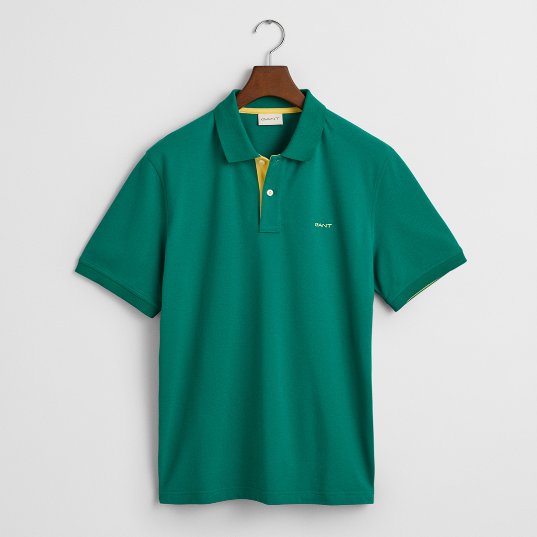 Green Regular Contrast Pique Polo Shirt