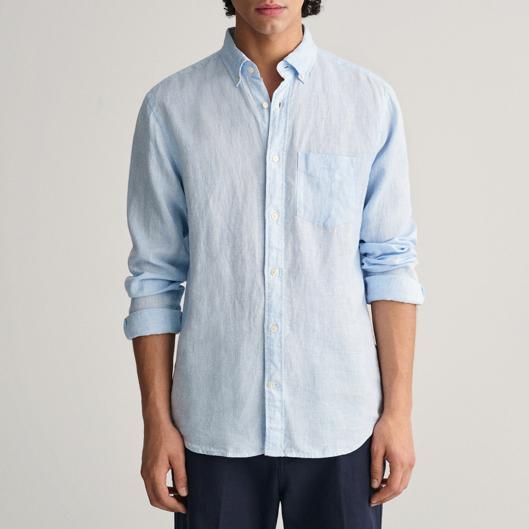 Light Blue Houndstooth Linen Shirt