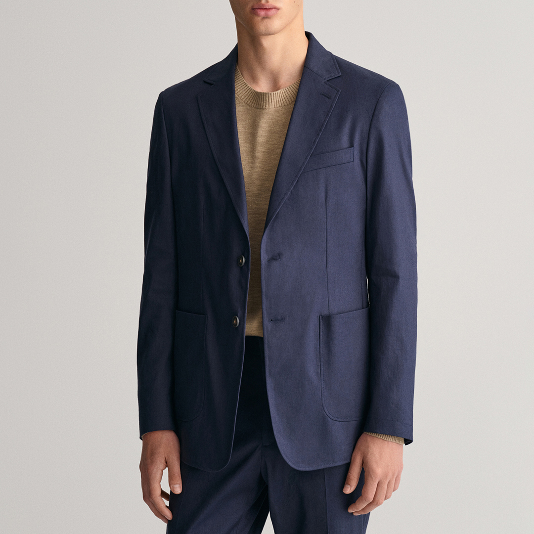 Navy Slim Cotton Linen Suit Blazer