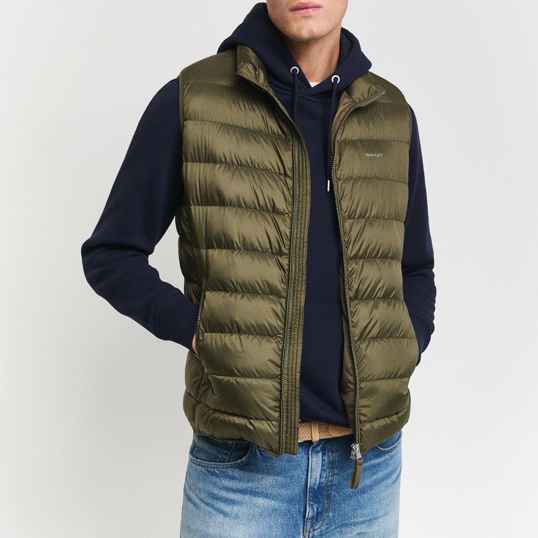 Gant Men's   Green Khaki Light Down Gilet in Size XL, BrandAlley