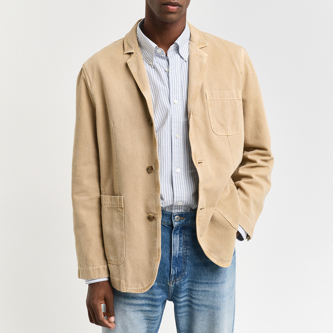 Beige Relaxed Canvas Blazer