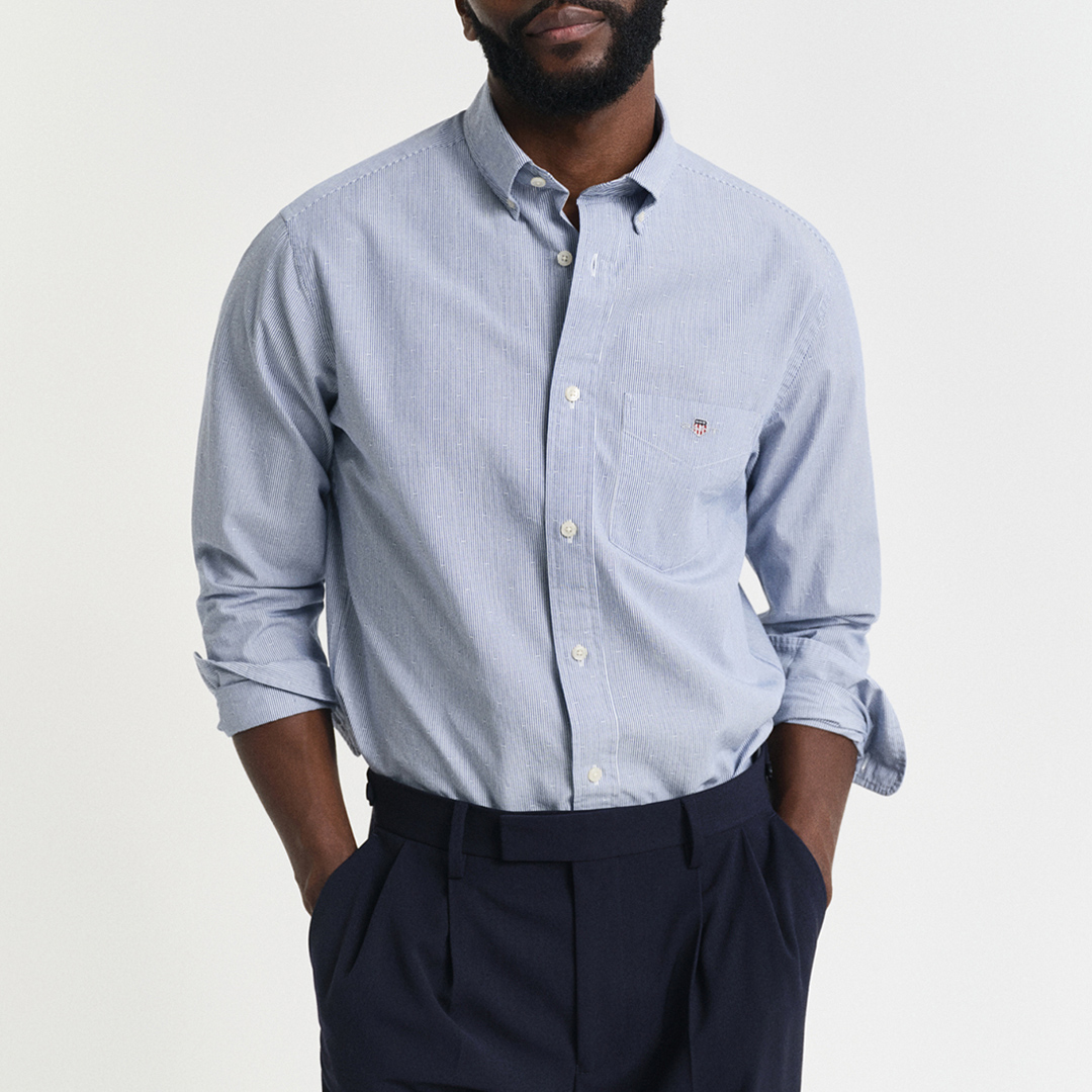 Blue Dobby Dot Stripe Shirt