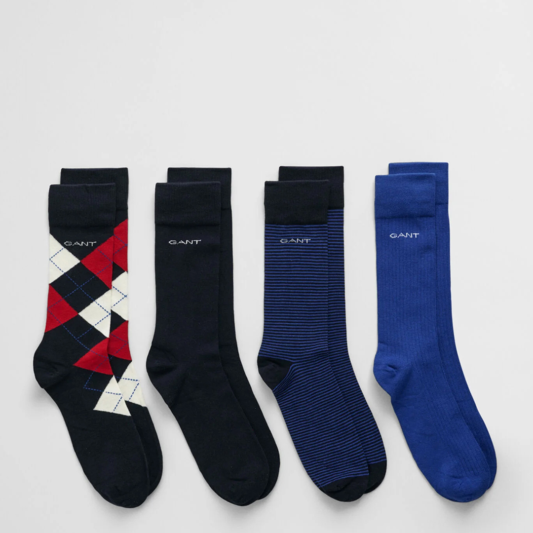 Blue/Red Argyle Stripe Solid Socks 4-Pack