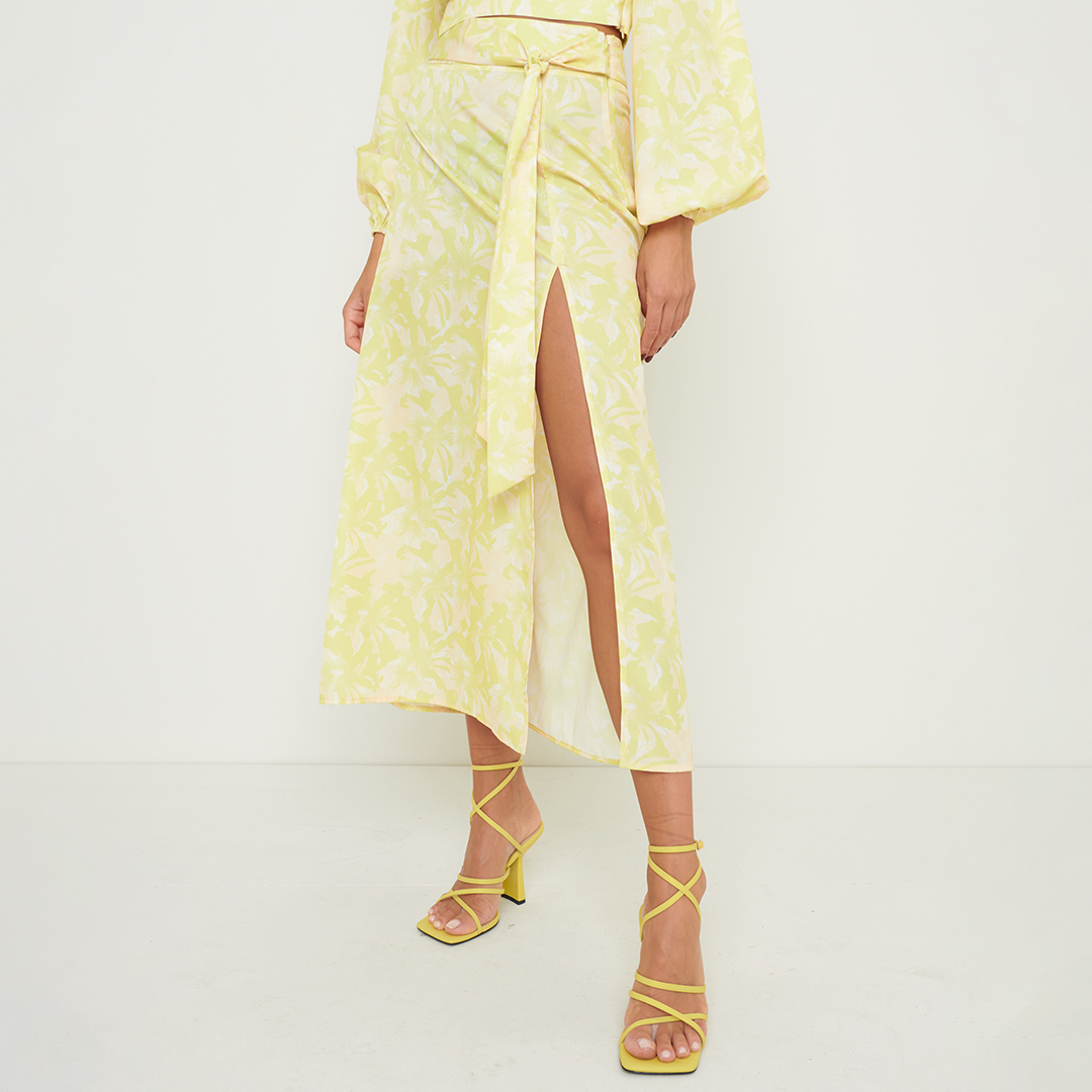 Lemon Printed Hadley Tie Midaxi Skirt