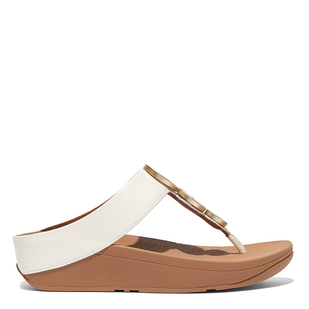 Cream Halo Metallic Trim Toe Post Sandals