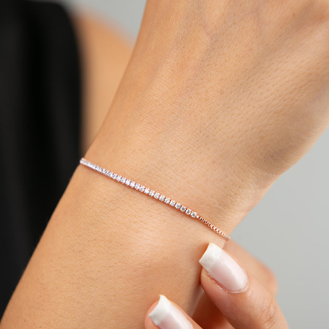 Rose Gold Diamante Bracelet - Elika - Modalova