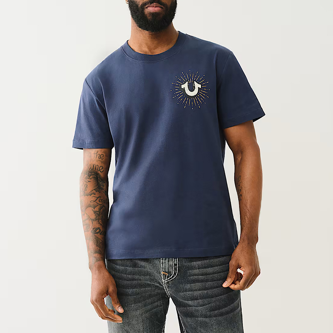 Navy Back Printed Graphic Cotton T-Shirt